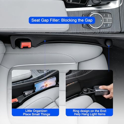 Car Seat Gap Filler 2 Pack with 180° Flip Design - Premium TPE Seat Console Organizer with Storage Box - Universal Fit for Car SUV Truck - Anti-Drop Crevice Blocker (Black)