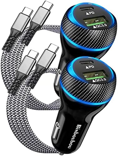 2-Pack PD Fast Car Charger for iPhone 17/16/15, [USB C PD/PPS & USB A QC3.0] 45W Super Fast Car Cigarette Lighter Adapter Compatible for Samsung S25/S24/S23 with 4FT Type C Cord