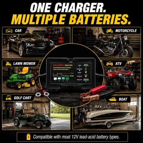 BatteryMINDer 2012 12V 2Amp Smart Battery Charger, Maintainer & Desulfator - Automatic Trickle Charger for Car, Motorcycle, Lawn Mower, RV - for Winter & Long-Term Storage