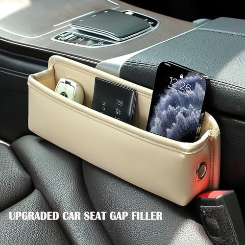 2-Pack Car Seat Gap Filler, Premium Leather Console Organizer Universal Fit for Car SUV Truck Multi-Purpose Essentials Organizer - Anti-Drop Auto Interior Accessories (Beige 2 pack)