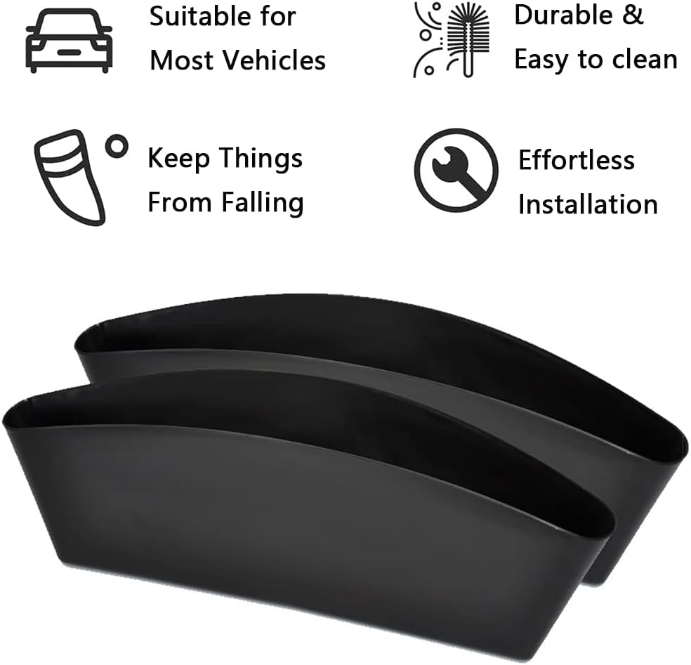 Riloer 2 Pcs Car Seat Pockets Plastic Car Console Side Organizer, Sturdy Leather Car Gap Filler, Pocket Black Drop Catcher Pocket Between Seat Console
