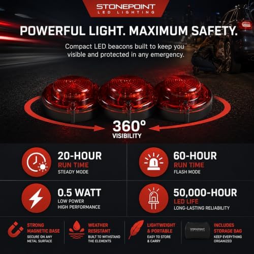 LED Emergency Road Flare Kit Set of 3