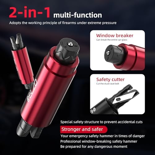ELZO 3 Pack 2 in 1 Car Safehammer Seatbelt Cutter and Survival Whistle, Safe Hammer Glass Breaker Transparent Lid Window Breaker Underwater, Car Safety Hammer (Safety Hammer + Emergency Whistle)
