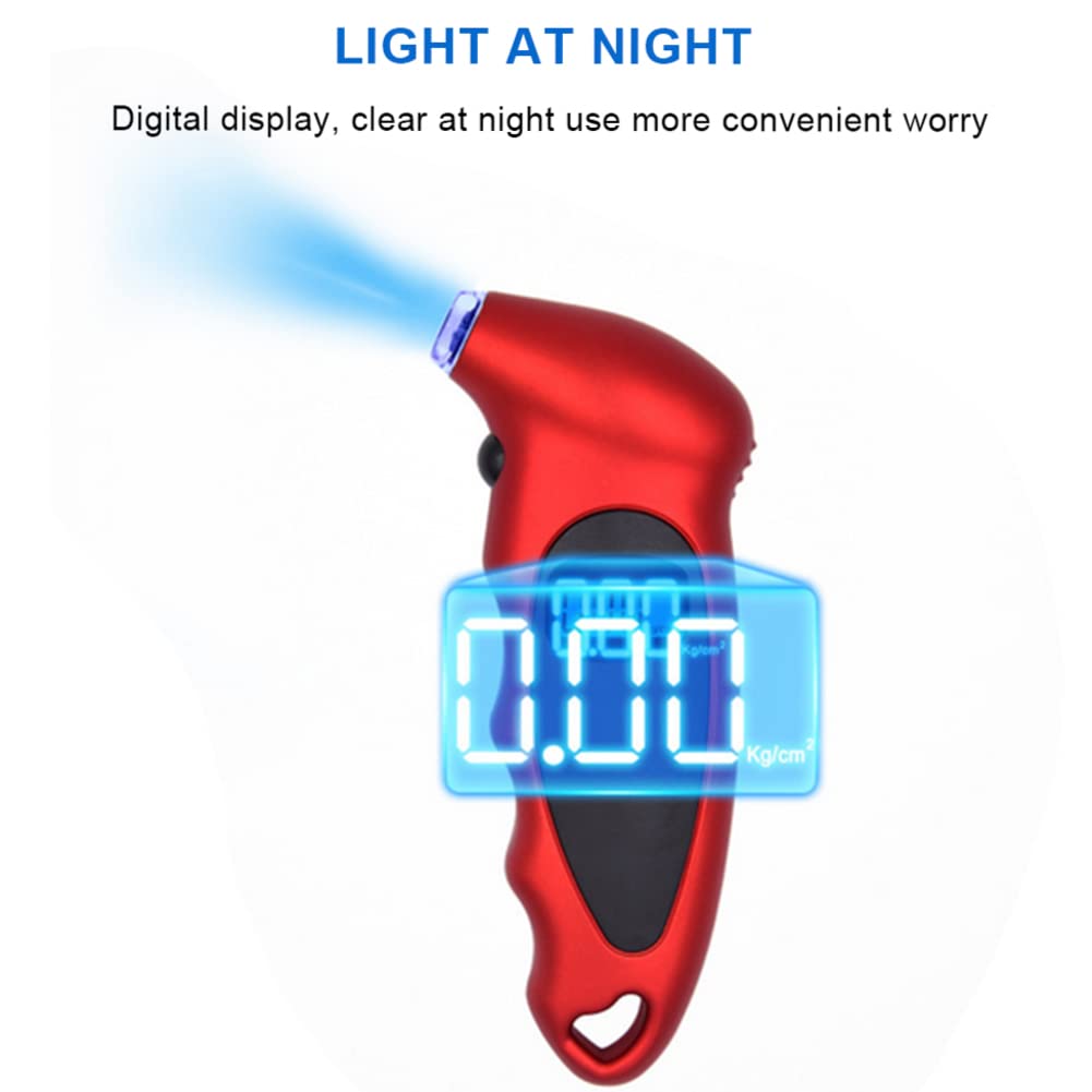 Digital Tyre Air Pressure Gauge, Easy to Read LCD Display Digital Tire Pressure Reader, Accurate Digital Tire Pressure Meter for Car Trucks and Bicycles, Fast and Accurate Readings, Red