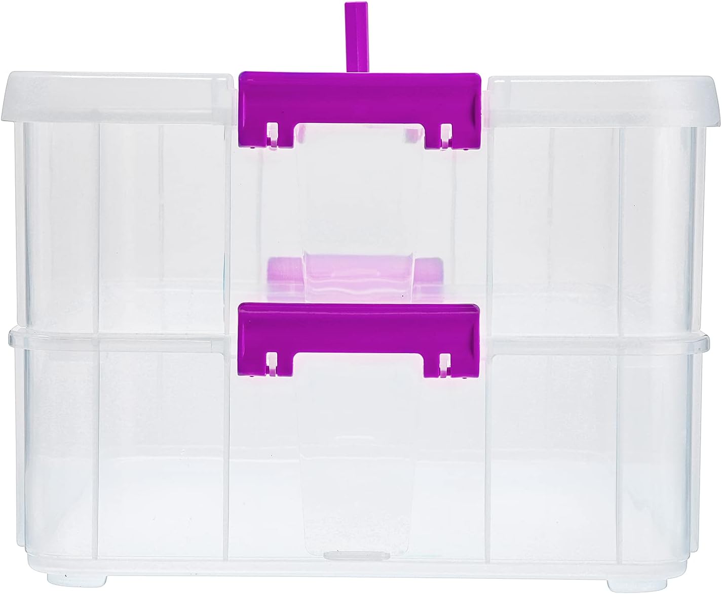 BTSKY 2 Layer Stack & Carry Box, Plastic Multipurpose Portable Storage Container Box Handled Organizer Storage Box for Organizing Stationery, Sewing, Art Craft, Jewelry and Beauty Supplies(Purple)