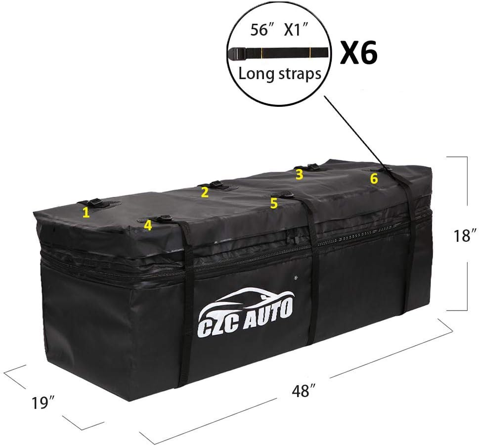 CZC AUTO Expandable Hitch Cargo Carrier Bag 9.5 cu. ft Extends to 11.6 cu. ft, Waterproof/Rainproof/Weatherproof, for Car Truck SUV Vans' Hitch Trays Hitch Baskets, Safe Steady Durable Soft Black