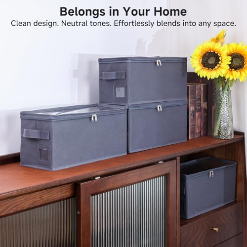 Stackable CD Holder & Storage Case - CD Storage Box Organizer with Lid & Handle - Dustproof CD Container with Clear PVC Top - 2Pack (Gray)