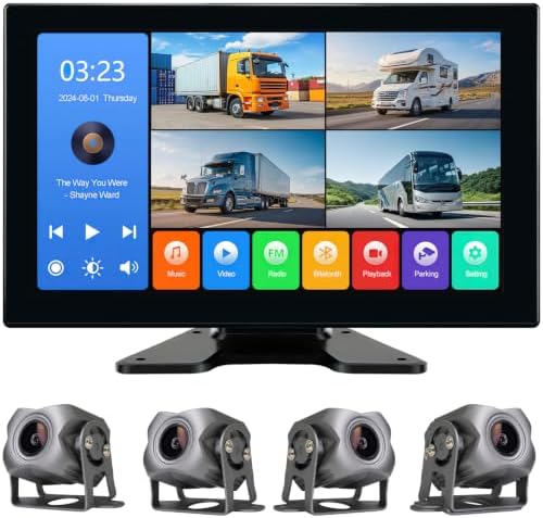 4 Channel 1080p Backup Camera System Dash Cam for RV/Truck/Trailer/Bus/Cars