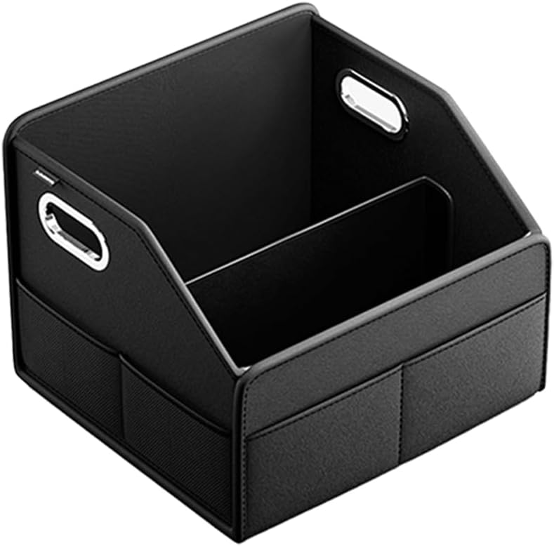 HZEL Car Seat Organizer, Foldable Multifunctional Vehicle Front and Back Seat Floor Storage Box with Metal Handle, Collapsible Automotive Interior Caddy Organizer, Universal for SUV Van Truck