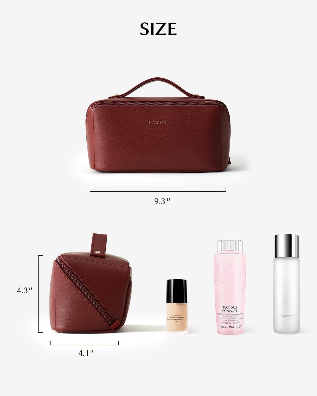 EACHY Travel Makeup Bag for Women, Flat Open Cosmetic Bag, Red, Medium