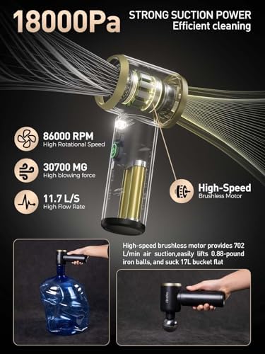 Car Vacuum/Blower 5-in-1 Mini Vacuum Cleaner Cordless Air Duster 18000Pa Powerful Suction Handheld Portable Vacuum for Car Home, PC, Keyboard, Desk, Pet Hair Cleaning Car Detailing Accessories