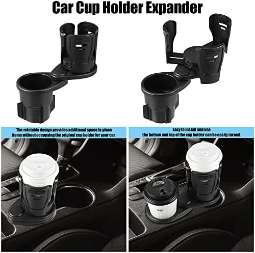 X AUTOHAUX Car Cup Holder Expander 2-in-1 Multifunction Car Drink Extender Adapter with Adjustable Base for Water Coffee Cups Beverage Cans Black