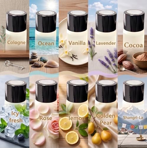 Car Air Freshener Refills–Set of 10 (10 ml each), Universal Fit for Air Vent Smart Car Fresheners(Cologne+Ocean+Vanilla+Lavender+Cocoa+Icy fresh+Rose+lemon+Golden Pear+Shangri-La)