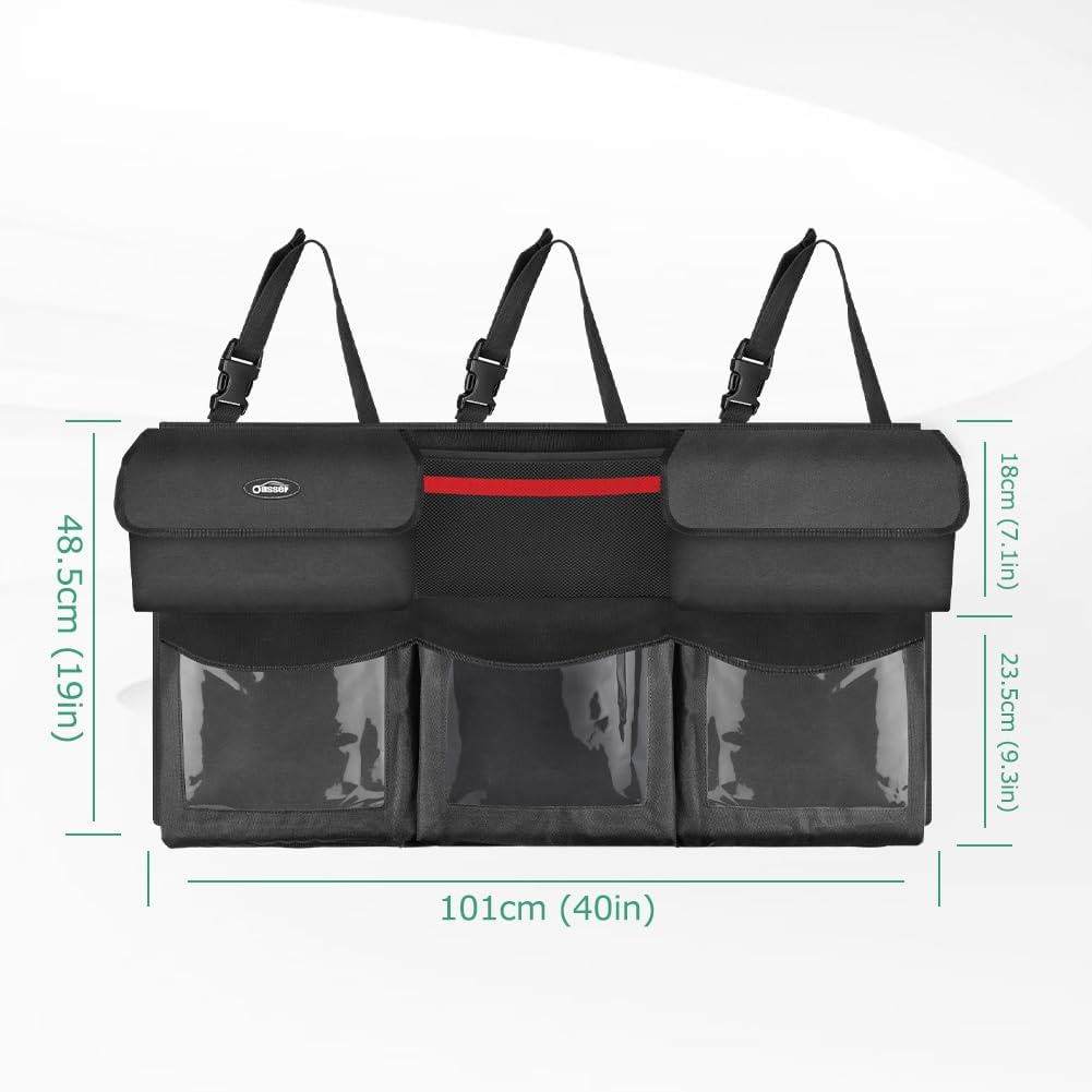 Oasser Back Seat Trunk Organizer Hanging Car Organizer Foldable Cargo Storage with 6 Large Pockets 3 Adjustable Straps 40x19inch