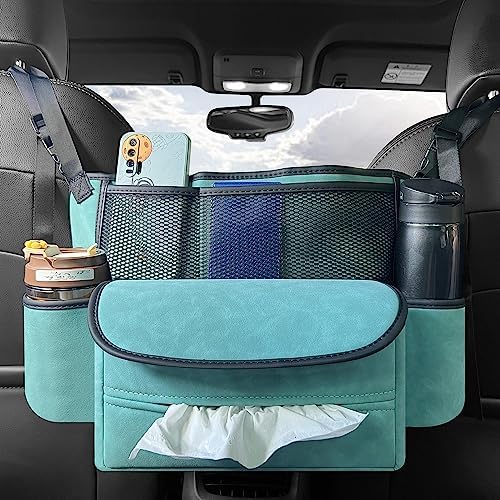 JEYODA Car Suede Seat Organizer High-capacity Seat Back Pouch Central Storage for Pickup SUVs Double-sided Tissue Storage Handbag Holder Car Accessories (Blue)