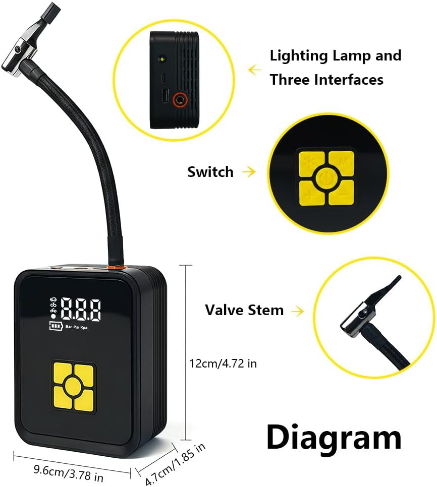 Tire Inflator Portable Air Compressor, Digital Air Pump With Auto Shut Off Electric Air Pump with LED Flashlight & Emergency Power Bank, Fits Car SUV Motorcycle Bicycle Sports Balls