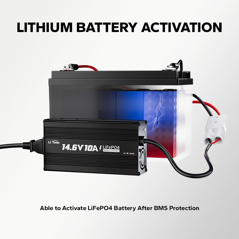 LiTime 12V 10A Lithium Battery Charger for 12.8V LiFePO4 Batteries, AC-DC