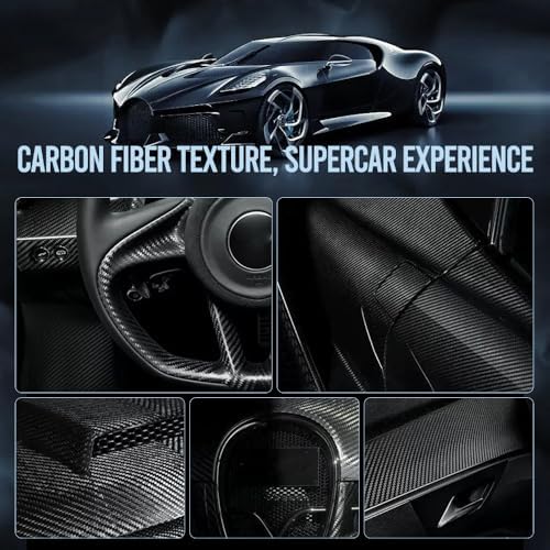Carbon Fiber Leather car Steering Wheel Cover, Comfortable and Anti-Skid, Universal 15 inch (Black)