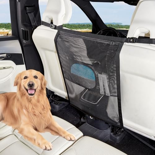 Dog Car Barrier,Pet Barrier with Larger Zipper Organizer Storage,Car Divider Net for Dogs,Dog Barrier for Car/SUV/Truck