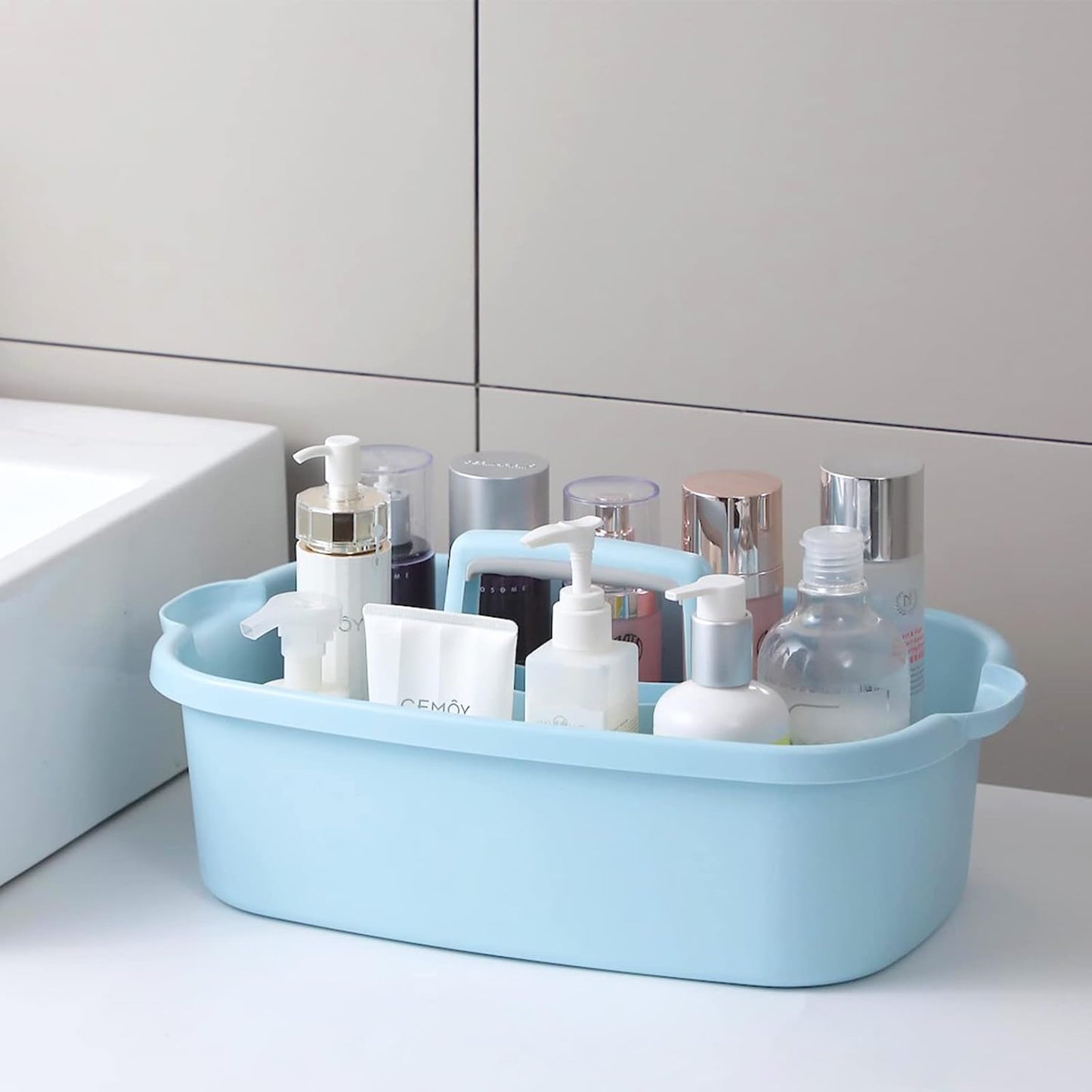 Large Cleaning Supplies Caddy Portable Shower Basket Supply Organizer with Handle Plastic Bucket Tool Storage for Bathroom, Bedroom, Kitchen, College Dorm, Garden, Blue