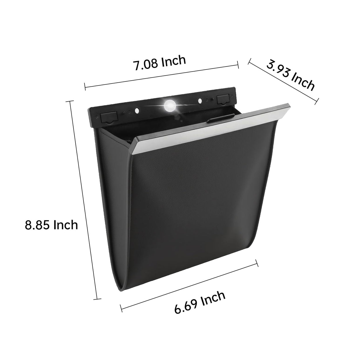 Leather Car Trash Can with Smart LED Light & Magnetic Closure