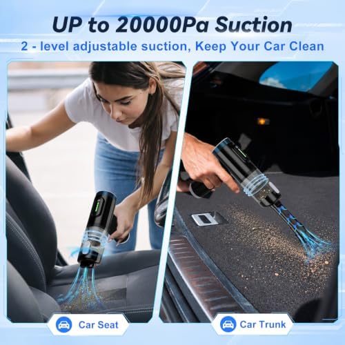 Handheld Car Vacuum Cordless, Foldable 20000Pa Portable Vacuum Cleaner with with Vacuum & Blower, Rechargeable with LED Display, USB-C Charging, Washable HEPA Filter for Car, Truck, SUV & Home