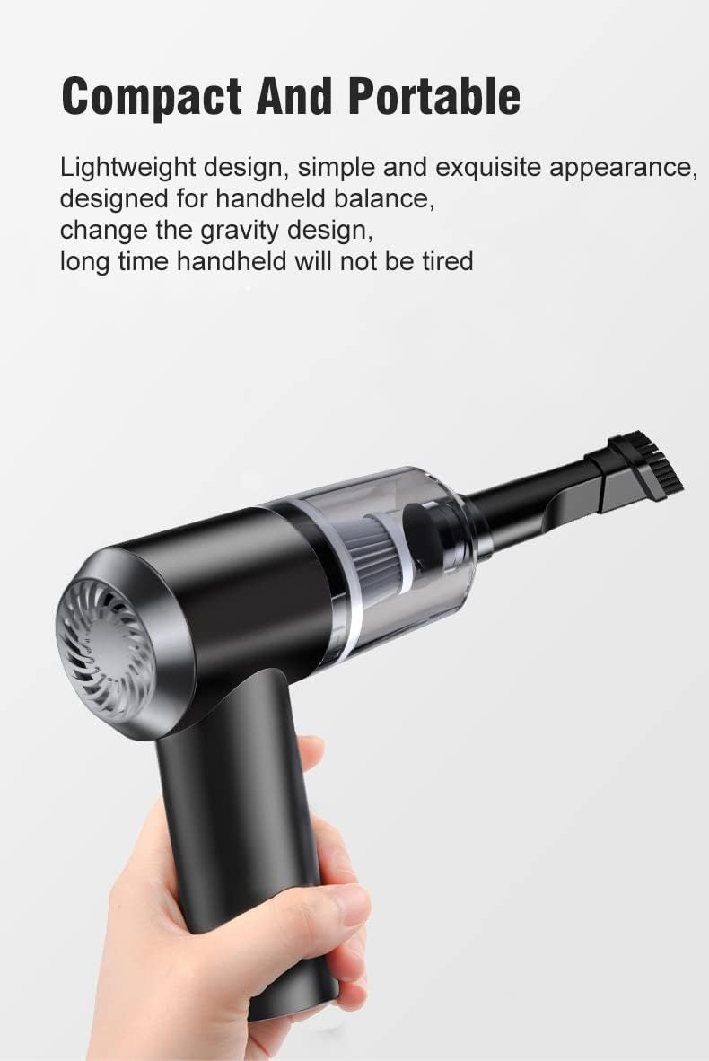 KIUIOPNE Portable Car Vacuum Cleaner, Rechargeable Handheld Automotive Vacuum Cleaner for Car Wireless Dust Catcher Cyclone Suction (Black)