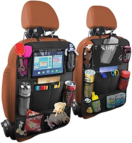 Osilly Car Seat Back Organizer, 2 Pack Backseat Storage Bag with Touch Screen Tablet Holder & 9 Pockets, Durable Waterproof Oxford Fabric, Travel Accessories, Road Trip Essentials for Kids