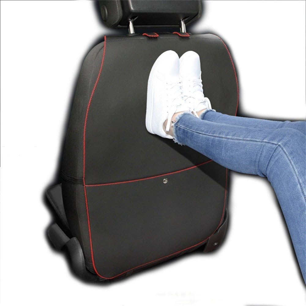 HCMAX 2 Pack Kick Mat Car Seat Back Protector Waterproof Easy to Clean Multifunctional Organizer Storage Bag Travel Accessory PU Leather Black-Red