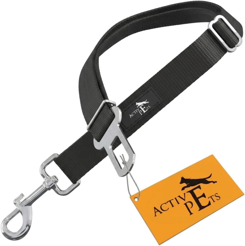 Active Pets Black Car Seat Belt for Dogs, Attaches to Harness & Collar, Adjustable 18" - 24" Travel Restraint System Fits Small - Large Pups for Safety & Comfort, Essential Pet Supplies & Accessories