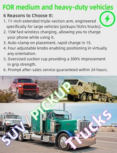 Wireless Car Charger Phone Holder Mount for Truck, 15W Fast Charging