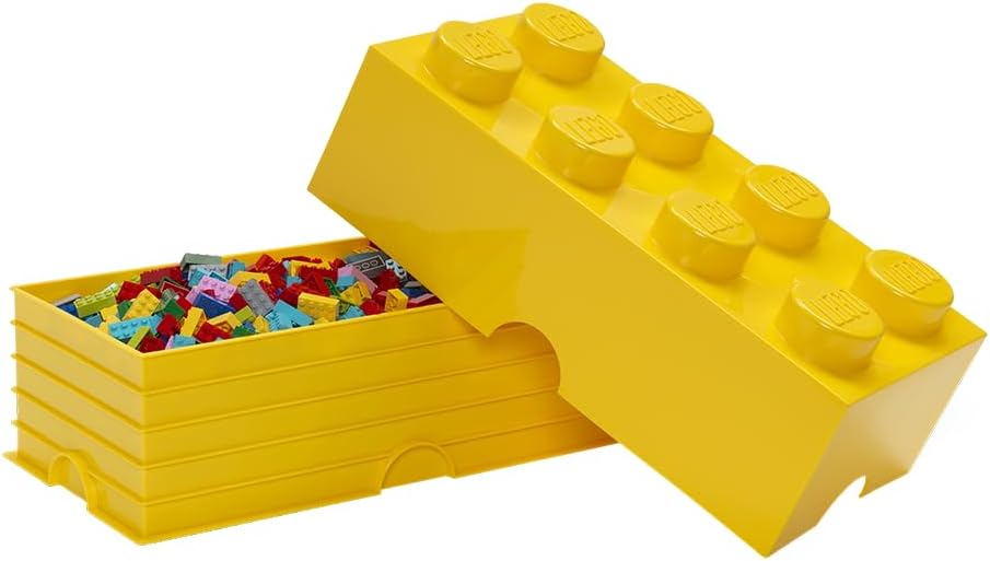 LEGO Storage Brick 8 - studs YELLOW - Stackable Plastic Storage Box with Lid for Kids and Adults, Ideal Desk Organizer and Toy Box - 12.1L Capacity