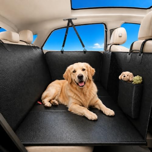 Dog Car Seat Cover for Back Seat, PU Leather Hard Bottom Back Seat Extender, Holds 400lbs, Waterproof Anti-Scratch Dog Hammock, Pet Seat Protector for Car, SUV & Small Truck