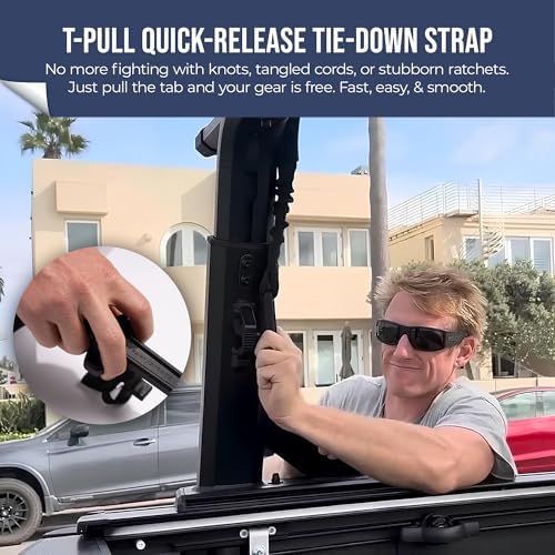 T-Pull Quick-Release Tie-Down Strap (2 Straps Included) – Fast, One-Handed Strap System for Surfboards, Paddleboards, Kayaks & Roof Racks – Ultra-Durable, Easy to Use, No Knots or Hassle