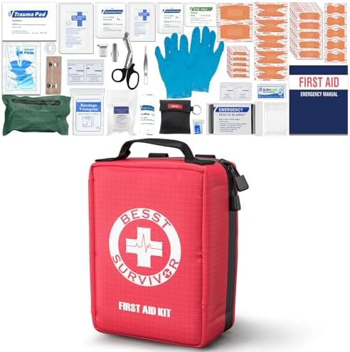 Besst Survivor Premium First Aid Kit - Waterproof Molle Medical Bag with Color-Coded Compartments, with Israeli Bandage, Rescue Blanket & CPR Mask for Home, Car, Hiking, Camping & Outdoor Emergencies