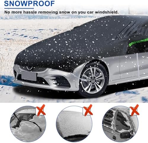 Universal Half Car Cover Waterproof All Weather, Black Car Covers for Automobiles Outdoor Indoor for All Season Waterproof Dustproof Uv Resistant Snowproof Fit for Sedan