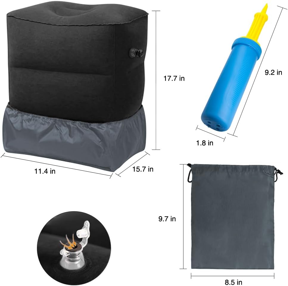Inflatable Travel Foot Rest Pillow with Hand Pump, 3 Layer Height