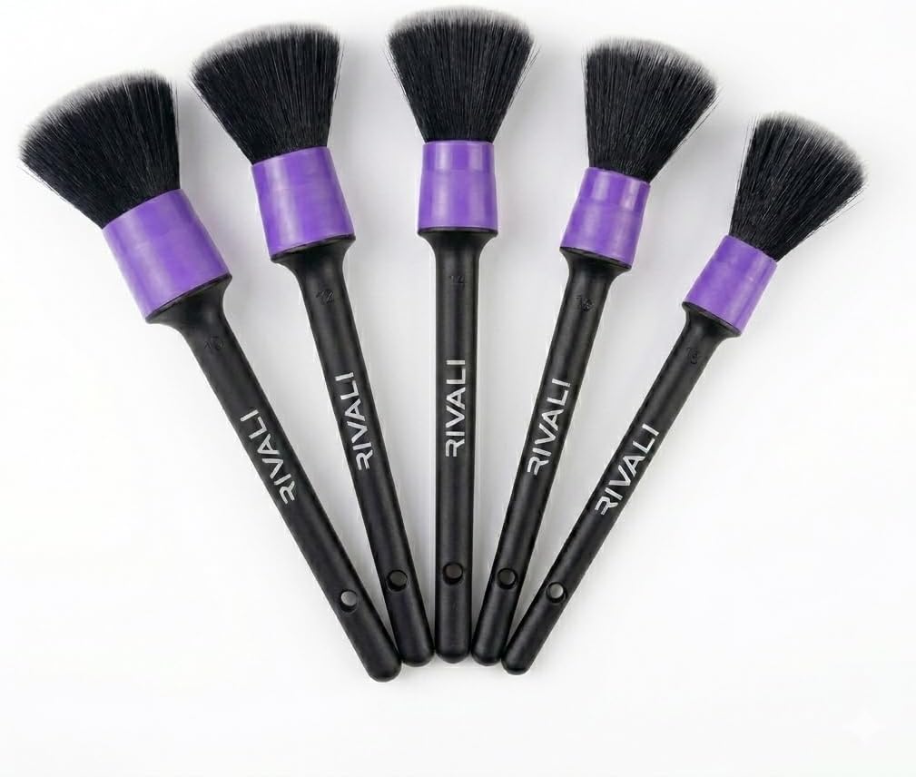 Rivali Car Care 5-Piece Car Interior Detailing Brush Set, Soft Scratch Free