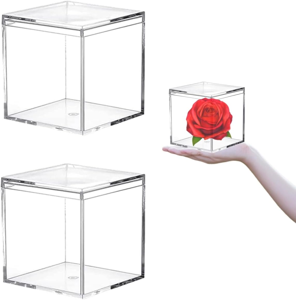 KissYou Acrylic Display Box with Lid 2 Pieces Clear Square Cube Jewelry Storage Contanier Wedding Candy Boxes