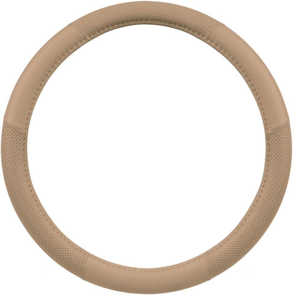 Motor Trend Perforated Microfiber Leather Steering Wheel Cover for Cars Trucks SUVs Vans, Sporty Racing Improved Grip Anti-Fatigue Ergonomic Design, Airbag Compatible - Fits Standard 15" Inch - Beige