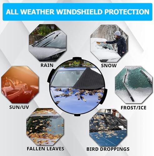 Car Front Windscreen Cover for Dodge RAM 1500 2019-2024 2025, Windshield Snow Cover Protector Heavy Duty Ultra Thick Snow Ice Frost Sun UV Dust Water Resistant