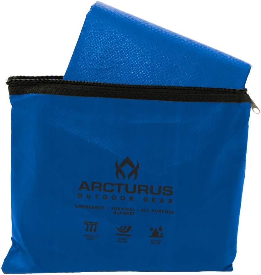 Arcturus All-Weather Outdoor Survival Blanket, Thermal Emergency Blanket, Reflective Heat Tarp with Grommets, Lightweight for Camping, Backpacking, Hiking & Emergency Car Kits, Blue, 60x82in