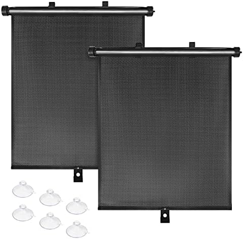 BOGI Car Window Shades for Side Windows, 2 Pack Retractable Sun Shades for Blocks Heat and UV Rays Glare Protection Breathable Roller Car Window Shade for Baby, Kids, Pets, Passengers