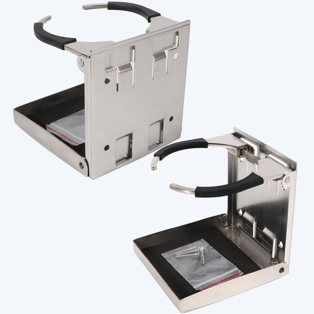 2PCS Folding Drink Holder Stainless Steel Adjustable Cup Holder Marine/Boat/Caravan/car (Large)
