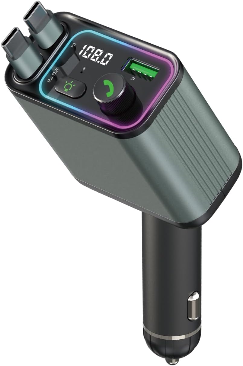 3 in 1 Retractable Car Charger Adapter & FM Transmitter