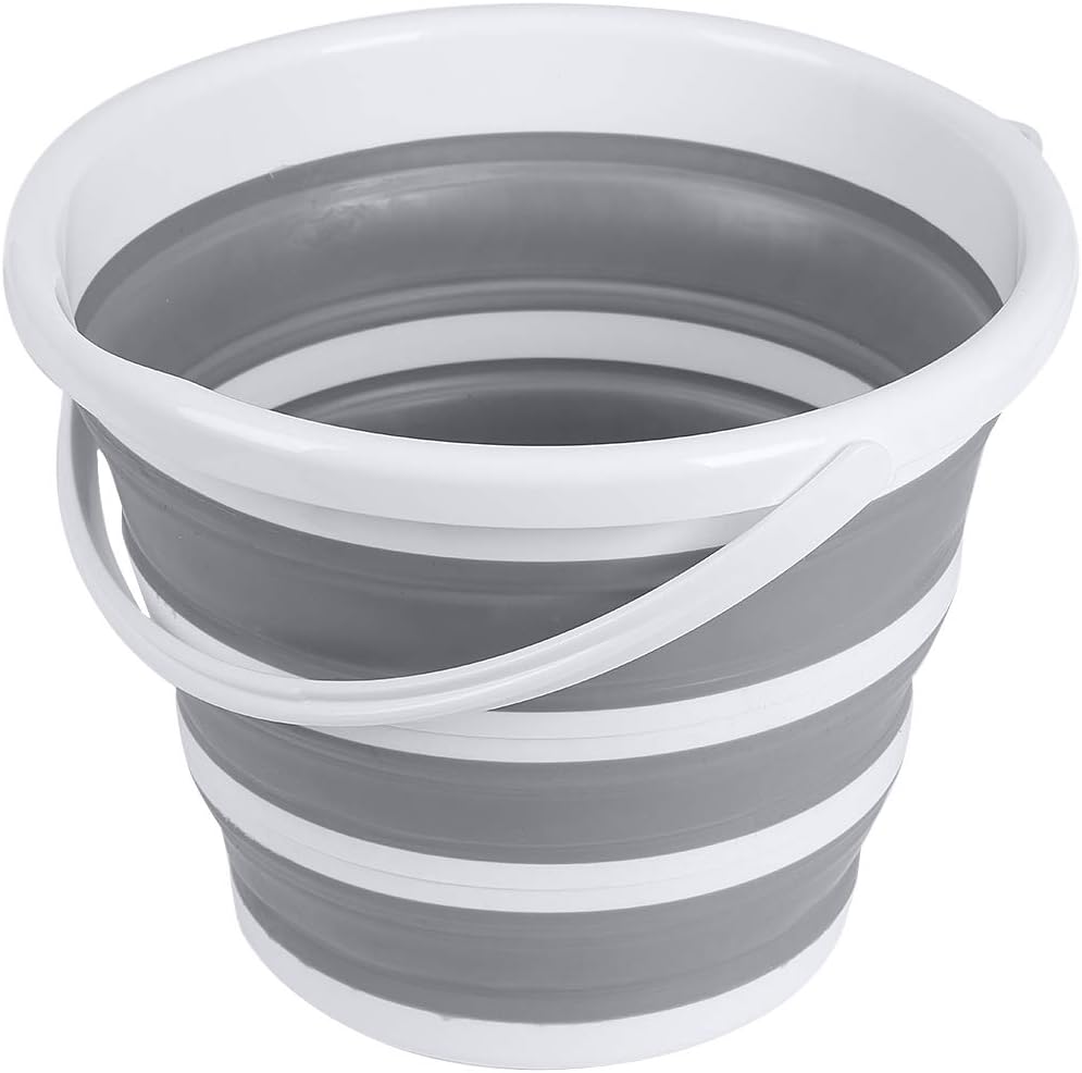 Brookstone Collapsible Bucket, Foldable Cleaning Bucket with Handle, Household Essentials Cleaning Basin and Dust Mop Bucket, Collapsible Wash Basin for Car Cleaning, [2.6 Gal. 10L] Round, White
