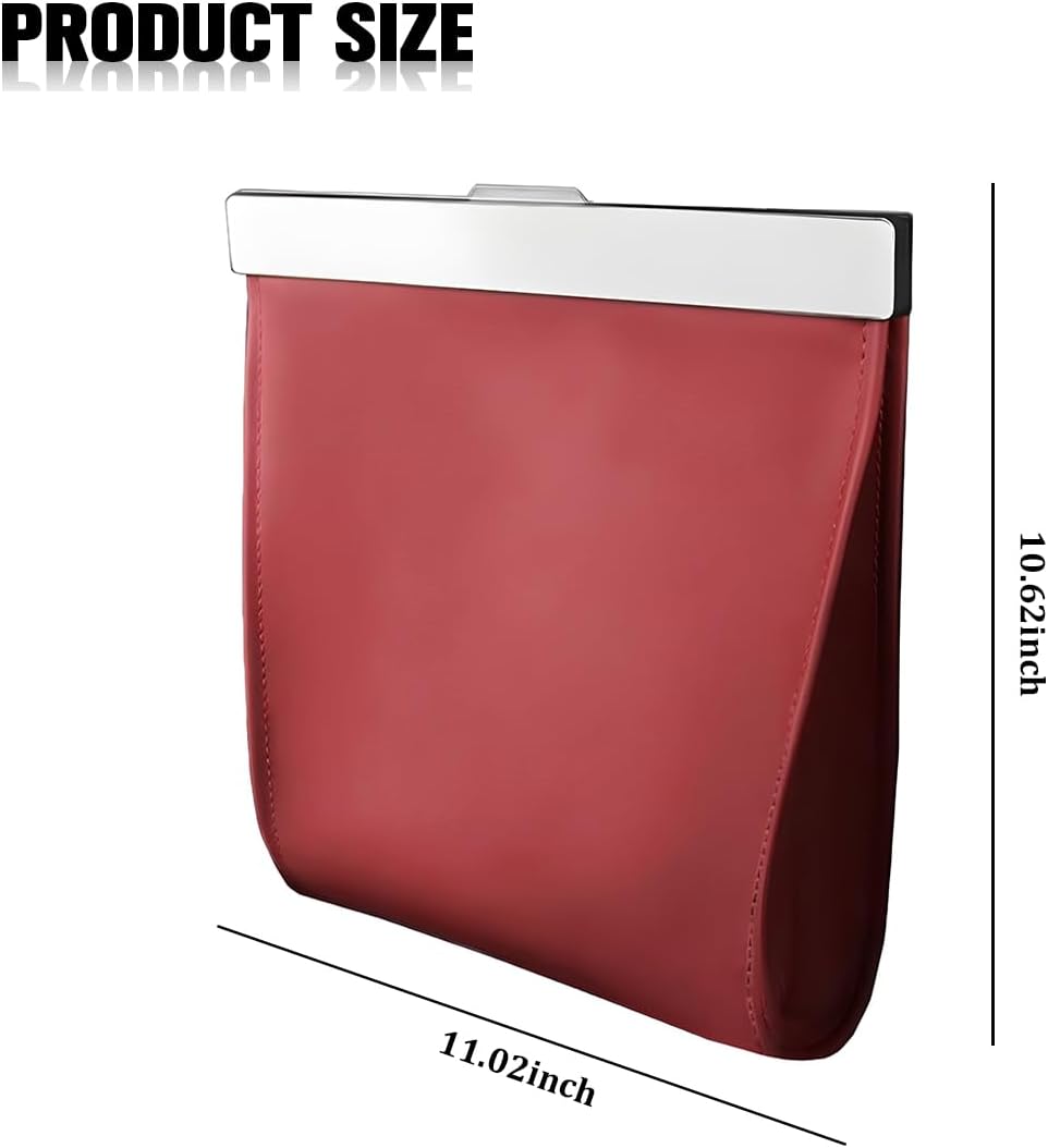 Leather Car Trash Can, Magnetic Closure Leak Proof Waterproof Vehicle Hanging Trash Bin, Automotive Garbage Storage Organizers, Universal for SUV Automobile Truck (Red)