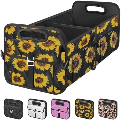 Olosar Collapsible Trunk Organizer - Portable SUV Car Accessories for Women/Men, Any Car, Mini-Van, Sunflower