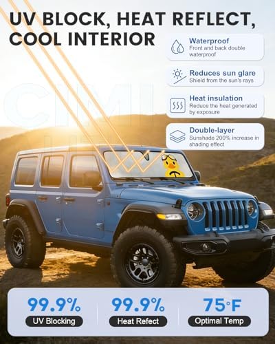 Windshield Sun Shade for Jeep Wrangler TJ JK JL & Gladiator JT 2/4 Door,Cute Duck Sun Shade,Sunshade for Jeep Wrangler Front Windshield Sun Visor
