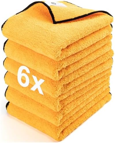 Microfiber Towels for Cars - 6 Pack (23.6" x 15.7") 450-GSM, High & Short Pile Micro Fiber Cleaning Cloth for Car Washing Drying & Auto Detailing, Strong Water Absorption Lint Free & Non-Streak